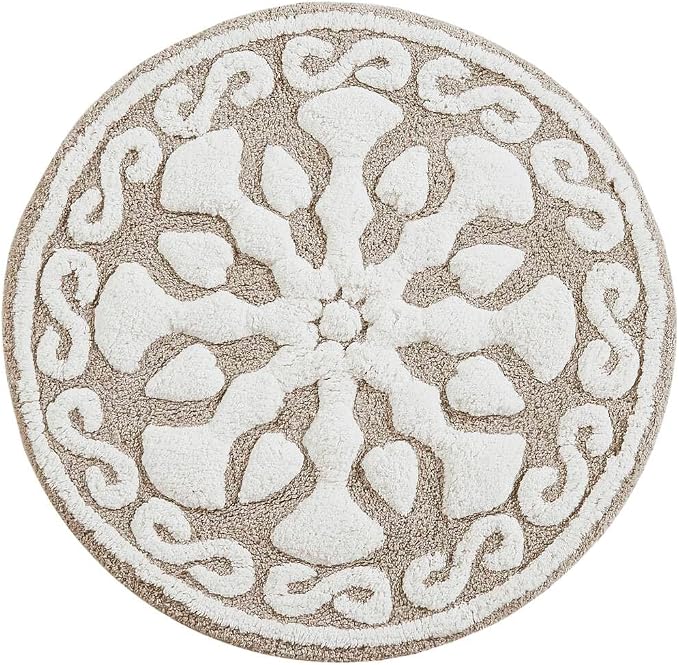 Madison Park Casablanca Tufted Cotton Bath Rug Non-Slip, Round 25", Taupe | Luxurious Plush Bath Mat, Quick Dry, Soft, Machine Washable, Floral Pattern, Absorbent, Plush, OEKO-TEX, for Bathroom