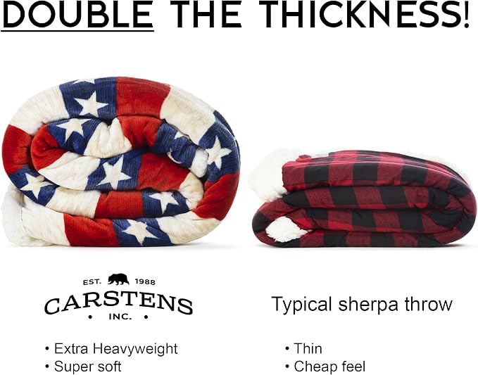 Carstens, Inc. Ultra Premium Super Soft Plush Sherpa Fleece Oversized Throw Blanket 54" x 68", Americana