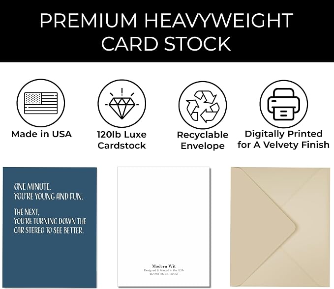 Funny Birthday Card - Single 4.25 X 5.5 Mens Birthday Card With Envelope, Blank Inside, Funny Cards For Men And Women, You're Turning Down The Car Stereo - Funny Birthday Cards for Women