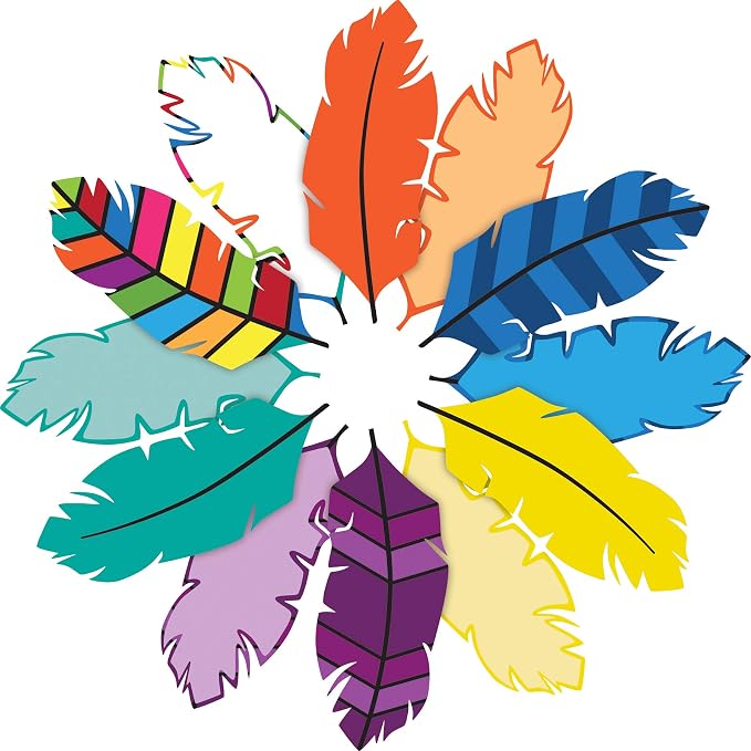 Barker Creek Double-Sided Cut-Outs 2-Pack, Bohemian Feathers, School Accents, Bulletin Boards, Party Decorations, Office, Home Learning, Classroom Decor, 7.5" Long, 72 per Set (4422)