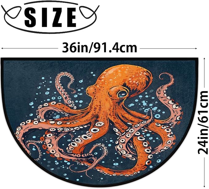Pardick Half Round Doormat Semi Circle Rug Abstract Animal Octopus Non Slip Indoor Outdoor Entrance Half Moon Rug Absorbent Durable Washable Front Floor Mat for Kitchen Bathroom Patio Fireplace