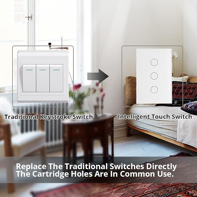 MOES WiFi Smart Wall Touch Light Switch Glass Panel Wireless Remote Control by Mobile APP Anywhere Compatible with Alexa,Timing Function No Hub Required (Wall Switch 3 Gang)