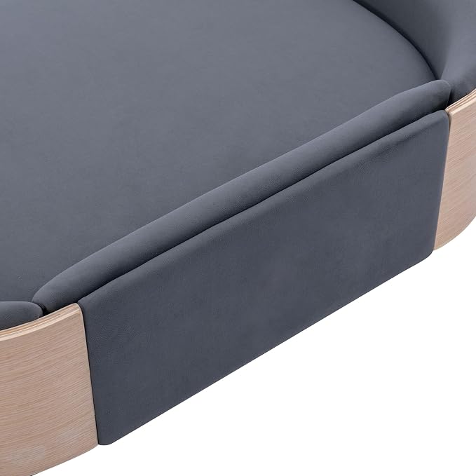 Hayaz Dog Bed Pet Sofa, House Dog Cat Bed, Large Size Pet Bed with Solid Wood Frame & Washable Velvet Cushion, Modern Pet Furniture for Cats and Small to Medium Dogs, Dark Gray+Natural