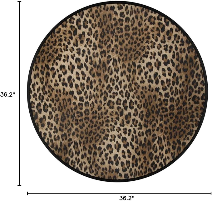 Animal Print Round Area Rug, Leopard Print Non-Slip Circle Rug for Bedroom Living Room Outdoor Study Playing Floor Mat Carpet, 3' Diameter
