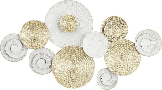 CosmoLiving by Cosmopolitan Metal Plate Home Wall Decor Radial Wall Sculpture, Wall Art 36" x 2" x 21", Gold | Home Plate Spiral Wall Sculpture With Gold Accents Wall Sculptures Wall Art