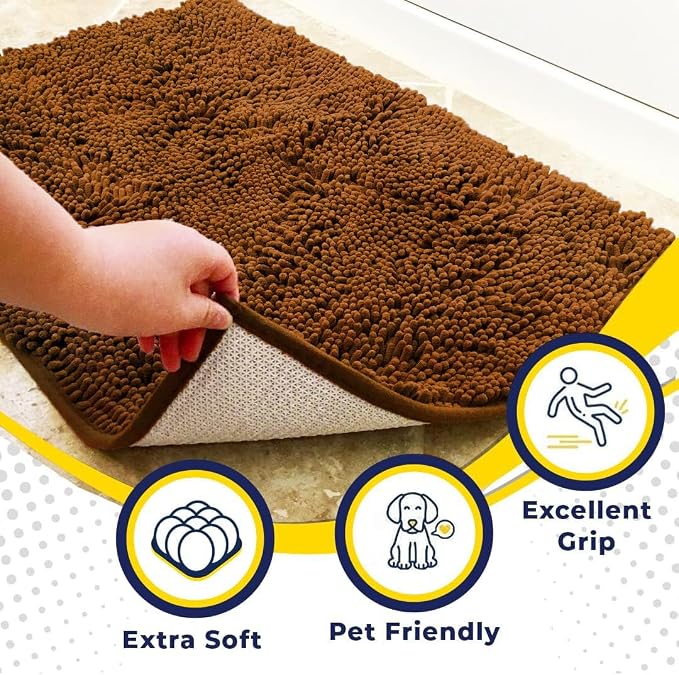 Muddy Mat® | Super Water Absorbent Door Mat Indoor, Microfiber Quick Dry Chenille Entryway Rug, Slip Resistant Front Door Mat, Indoor Mats for Entryway, Machine Washable Pet Rug, Amber 32" x 40"