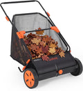 26 Inch Push Lawn Sweeper with Large 7 cu ft Collection Bag, Heavy Duty | Steel Frame, 10" Rubber Wheels, 4 Spinning Brushes, Manual Height Adjustment for Leaves Grass and Yard Debris, Black Orange