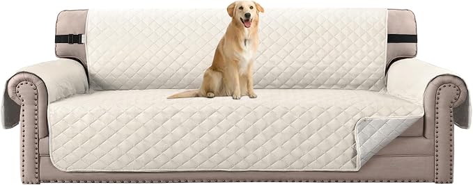 H.VERSAILTEX Reversible Sofa Cover Couch Cover for 3 Cushion Couch Water Resistant Sofa Cover for Living Room Quilted Furniture Couch Cover Washable Couch Protector(Oversized Sofa, Ivory/Beige)