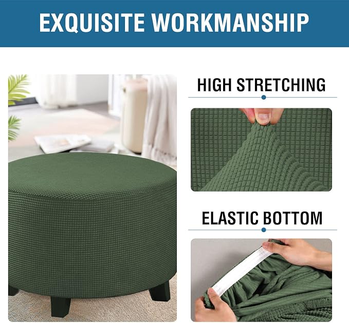 H.VERSAILTEX Ottoman Cover Stretch Ottoman Slipcover Round Ottoman Storage Cover Folding Stool Covers Furniture Protector Cover for Footrest Ottoman Fit Dia 20" - 23", Bronze Green