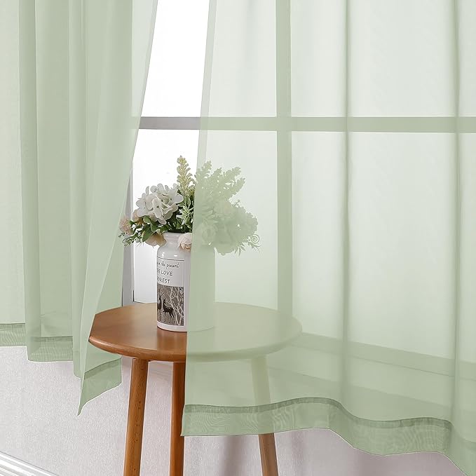 Lecloud Light Green Sheer Curtains 54 Inch Length 2 Panels, Voile Bedroom - Image 8