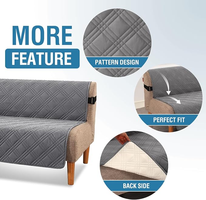 H.VERSAILTEX 100% Waterproof Futon Cover Reversible Futon Slipcover Armless Sofa Slipcover Furniture Protector Seat Width Up to 70" Washable with Adjustable Elastic Strap Anti-Slip, Grey/Beige