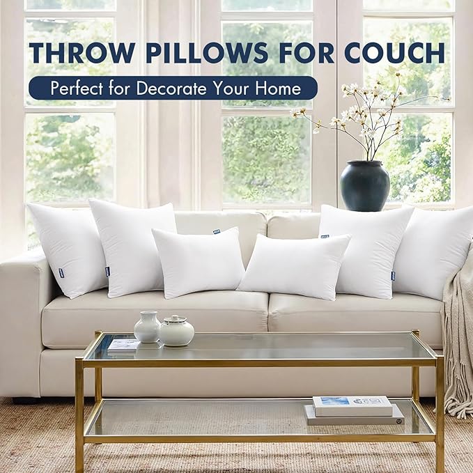 MIULEE Throw Pillows Inserts, Pack of 2 14x22 Inch 100% Virgin Fiber Filling Bed Couch Pillows