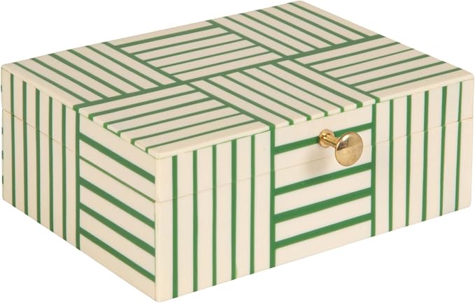 Bloomingville Green & White Striped Resin Storage Box