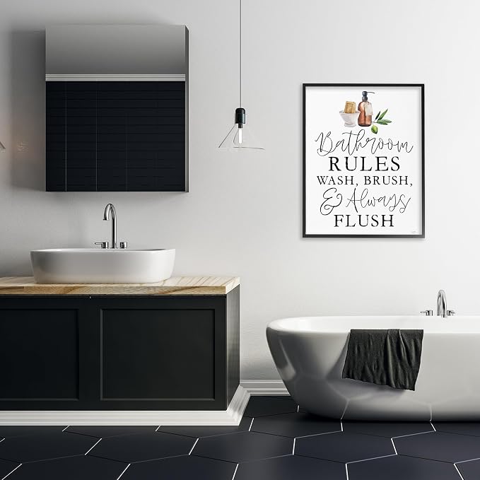 'Wash Brush & Always Flush'| Framed Giclee Art | Stupell Industries | Black, 24 x 30 Inches, Easy to Hang and Sturdy, Made in USA, by Lux + Me Designs