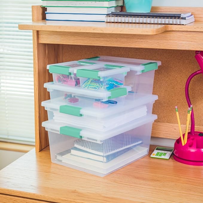 Sterilite Clip Box, Stackable Clear Plastic Bins- Large, 12-Pack | Storage Containers with Latching Lids for Writing, Arts or Crafts Supplies - Home, Office, Classroom & Workshop Organization