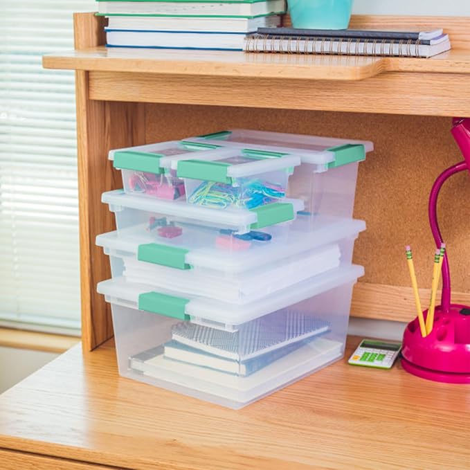 Sterilite Clip Box, Stackable Clear Plastic Bins- Large, 6-Pack | Storage Containers with Latching Lids for Writing, Arts or Crafts Supplies - Home, Office, Classroom & Workshop Organization