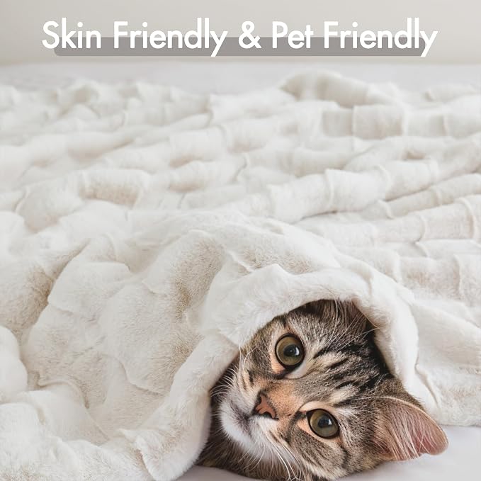 Madison Park Vivienne Faux Fur Throw Blanket Velvet, 50 x 60, Ivory | Cozy Warmth for Sofa or Bed, Reversible, Lightweight, OEKO-TEX Certified