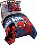 Marvel Spiderman Twin Comforter Set 5 Piece Kids Bedding for Boys, Multi | Bed in a Bag, Comforter Sheets Sham Pillowcase, Official Product, Soft Microfiber, Machine Washable, Easy Care, Boys Gift