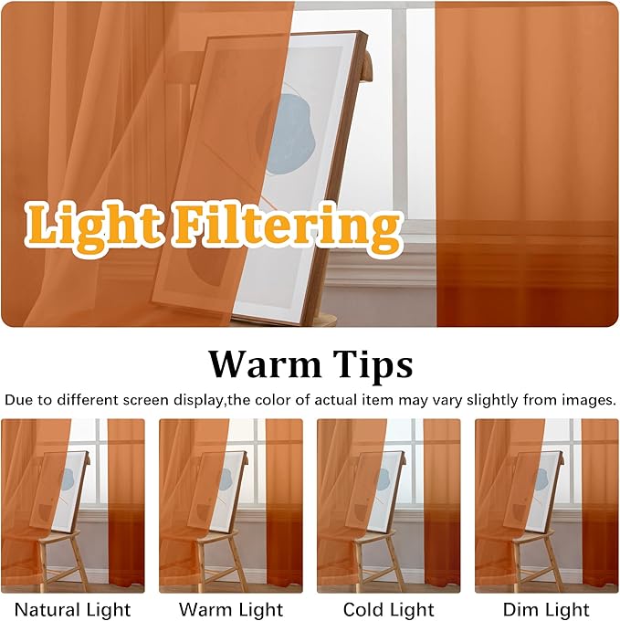 Gwine Burnt Orange Sheer Curtains 63 Inch Length - Image 5