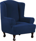 H.VERSAILTEX Wing Chair Slipcover Chair Covers for Wingback Chairs Wingback Chair Covers Slipcovers 1 Piece Stretch Sofa Cover Furniture Protector Soft Spandex Jacquard Checked Pattern, Navy