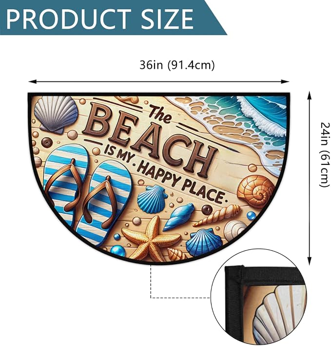 Beach Shell Sea Half Round Door Mat Non-Slip Semi Circle Rug Washable Half Moon Floor Rug Absorbent Bathroom Area Rugs for Outdoor Indoor Fireplace Mat Entryway Kitchen Decor Rugs