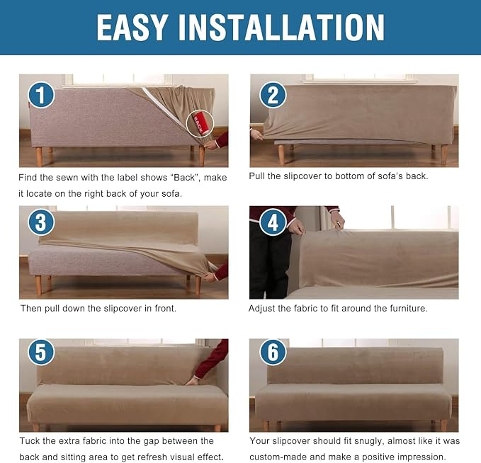 H.VERSAILTEX Real Velvet Futon Cover Armless Sofa Covers Sofa Bed Covers Stretch Futon Couch Cover Sofa Slipcover Furniture Protector Thick Soft Velvet Fabric Form Fitted Stay in Place, Camel