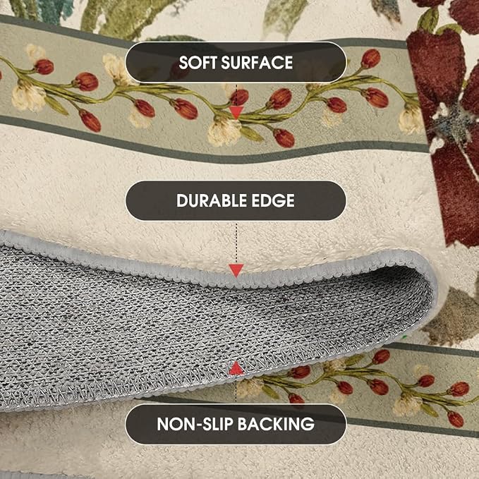 Artoid Mode Rustic Check Flower Spring Area Rug, Summer Home Decor Low-Profile Non-Slip Washable Large Rug for Living Room Bedroom Farmhouse Dining Room Kids Playroom 5x7 Feet