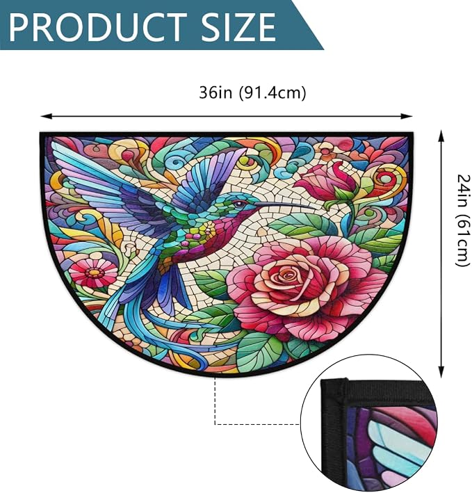 Pardick Half Round Doormat Flower Bird Colorful Semi Circle Rug Non Slip Indoor Outdoor Entrance Half Moon Rug Washable Front Floor Mat for Kitchen Bathroom Patio Fireplace Holiday Decor