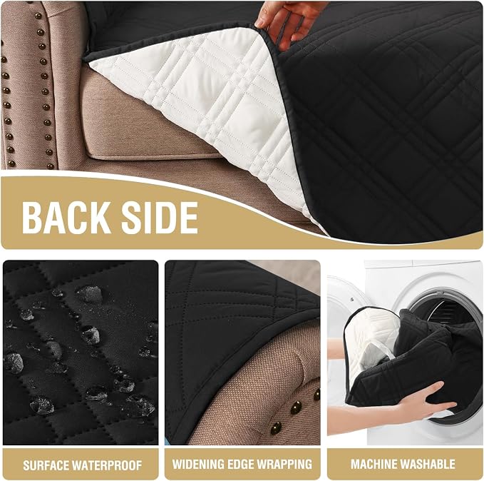 H.VERSAILTEX 100% Waterproof Armchair Slipcovers Modern Arm Chair Covers Waterproof Chair Covers for Pets Washable(Chair, Black/Beige)