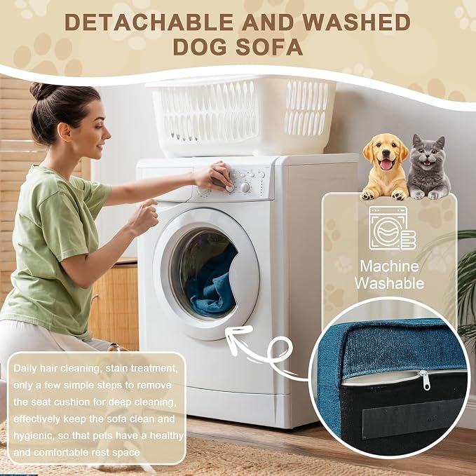 Dog Sofa Couch for Medium Dogs, 39" Memory Foam Dog Couch with Washable Fabric, Removable Cushion, Sofa Bed for Medium Dogs, Blue