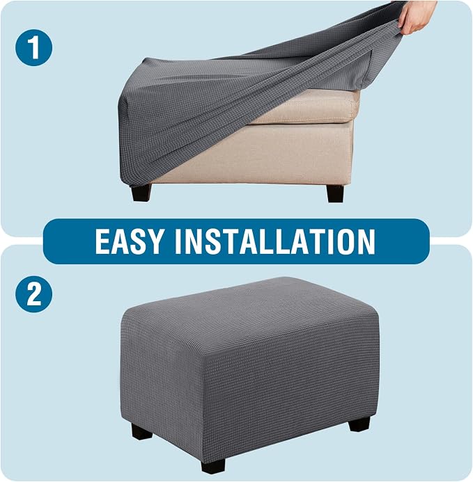 H.VERSAILTEX Ottoman and Sofa Seat Cushion Combined Cover Slipcover Rectangle Sofa Slipcover Fit Length 56"-75" Suitable for L Shaped Seat Cushion Cover or Chaise Part Cover Stretch Thick Soft - Grey