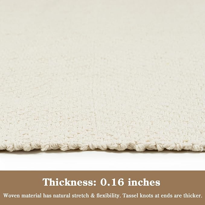 Collive Boho Washable Kitchen Runner Rug, 2.6' x 7' White Bathroom Rugs Modern Farmhouse Hallway Runner Rug, Hand Woven Entry Hall Carpet for Laundry Bedroom Decor