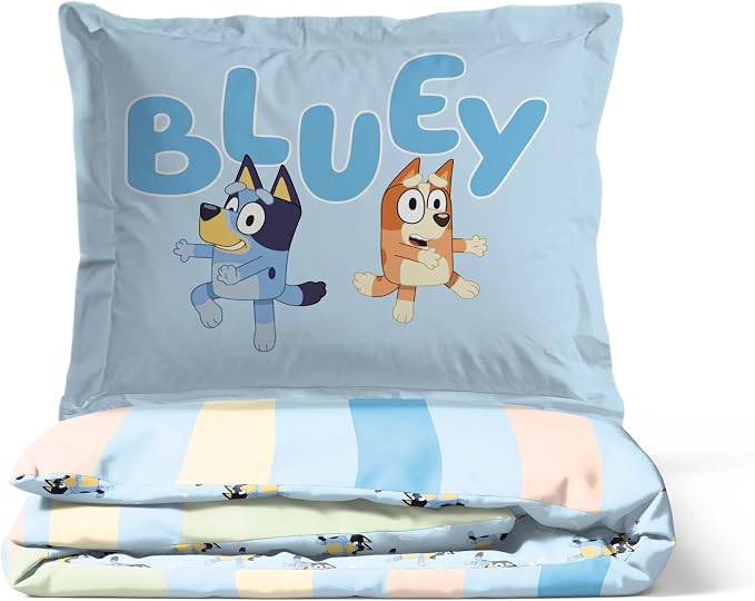 Jay Franco Duvet Cover Set – 2 Piece Comforter Cover and Sham Set, Super Soft Cozy Kids Bedding (Insert Not Included) Multi - Bluey, Twin