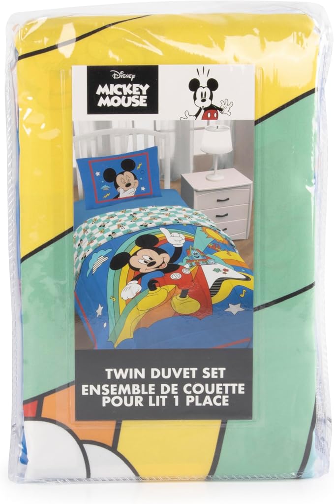 Jay Franco Duvet Cover Set – 2 Piece Comforter Cover and Sham Set, Super Soft Cozy Kids Bedding (Insert Not Included) Blue - Mickey Mouse, Twin