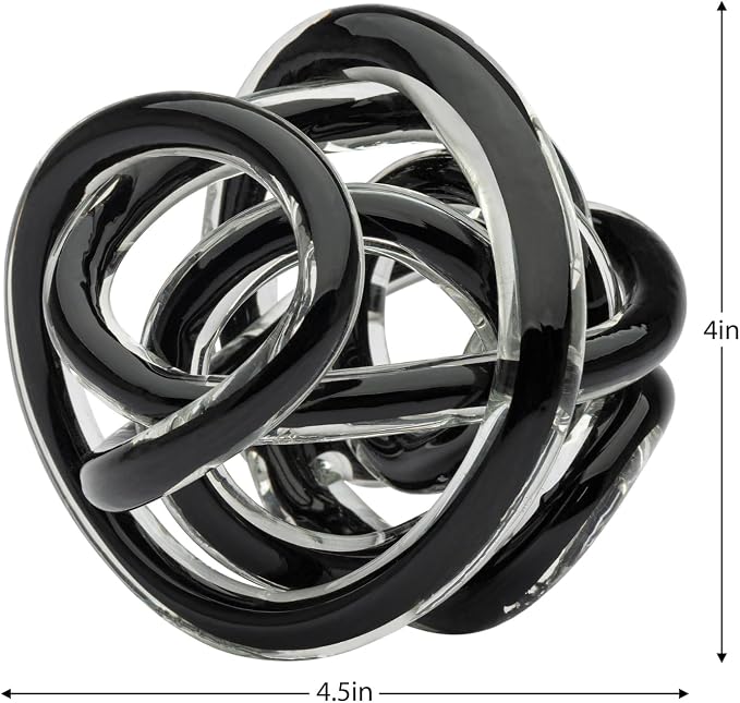 Torre & Tagus Orbit Hand Blown Glass Infinity Knot Sculpture - 4.5 Inch Glass Art Black Knot Decor Ball for Home Decor, Small Centerpiece Table Decoration for Home Interior (Solid Black)
