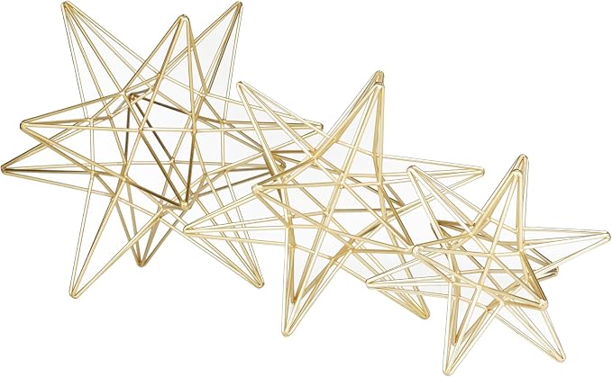 CosmoLiving by Cosmopolitan Metal Star Decorative Sculpture Home Decor Statues, Set of 3 Accent Figurines 12", 9", 7"H, Gold