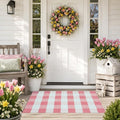 27.5"x43" Outdoor Rug, Pink and White Front Door Mat, Cotton Woven Entryway Rug, Washable Layering Rug for Front Porch Outdoor Decor