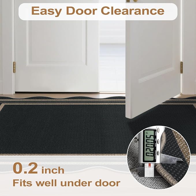 Scalloped 2x6 Kitchen Runner Rug, Washable Rugs for Entryway Non Slip Outdoor Indoor Black Hallway Rug, Farmhouse Morden Carpet for Entry Bedroom Laundry