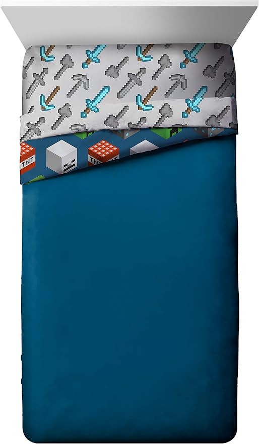 Jay Franco Kids Comforter - Soft and Cozy Bed for Stylish Room Decor, Official Licensed Product, Blue - Minecraft, Twin