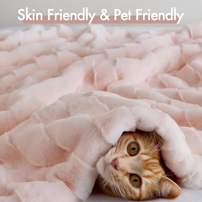 Madison Park Vivienne Faux Fur Throw Blanket Velvet, 50 x 60, Pink | All Season, Cozy Warmth for Sofa or Bed, Reversible, Lightweight, OEKO-TEX Certified