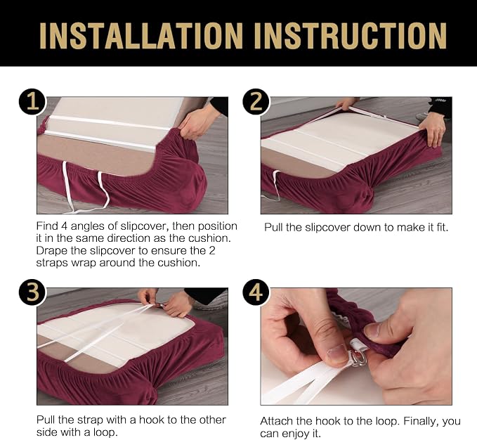H.VERSAILTEX Stretch Velvet 2 Piece T Cushion Sofa Slipcovers Individually Sofa Cushion Covers for 2 Cushion Couch Seat Cushion Covers Stay in Place (Sofa, Burgundy)