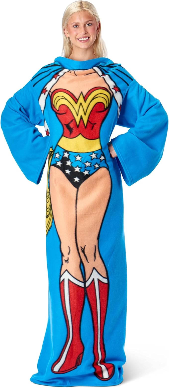 Northwest Wonder Woman Adult Silk Touch Comfy Throw Blanket with Sleeves, 48" x 71"