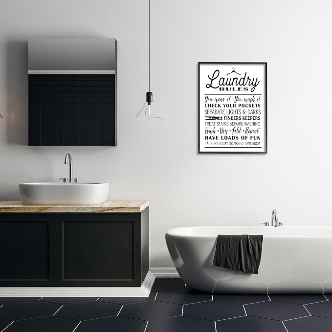 Stupell Industries 'Laundry Rules with Hanger Typography', Framed Giclee Art, Black, 24 x 30 Inches, Easy to Hang and Sturdy, Made in USA, by Lettered and Lined