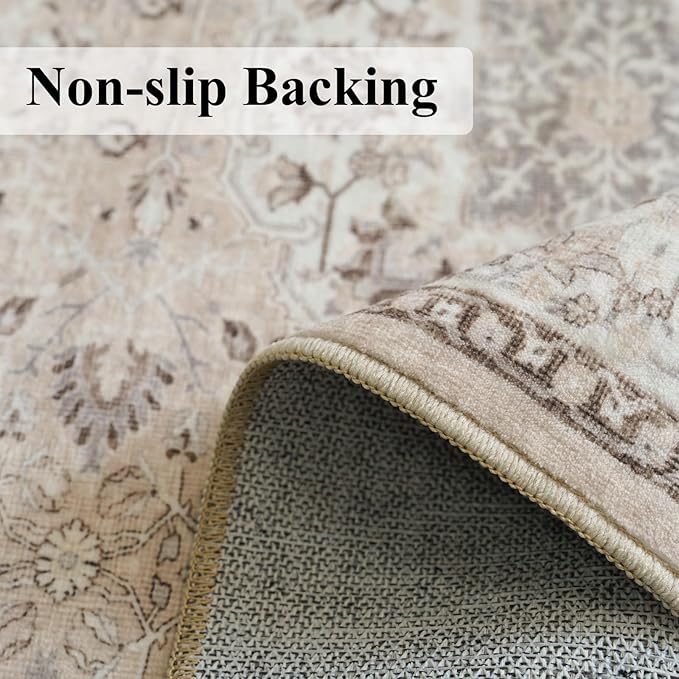 Living Room 6x9 Area Rugs: Farmhouse Washable Ultra Soft Carpet for Bedroom Nursery Indoor Vintage Stain Resistant Rug for Dining Room Non-Slip Durable Neutral Floor Mat for Pet Owners(6x9 Beige)