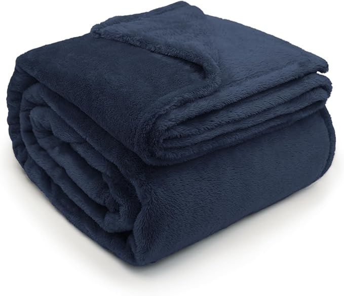DEZ FURNISHINGS Ultra Soft Plush Fleece Throw Blanket, Double Sided Cozy Thick Warm Blanket for Sofa & Bed, Queen (90" x 92"), Navy Blue