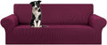 KEKUOU Stretch Oversized Sofa Slipcover 1 Piece Couch Sofa Cover (94"-110") Furniture Protector 4 Seater Sofa with Elastic Bottom for Kids,Pet.Jacquard Checked Pattern Fabric(X Large,Wine)