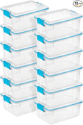 Sterilite Gasket Storage Box with Lids for Home & Office, 12 Quart, 12-Pack | Heavy-Duty, Stackable, and Organizing Containers for Bathroom, Cabinet, Closet, and Garage, Clear and Blue Aquarium Latches