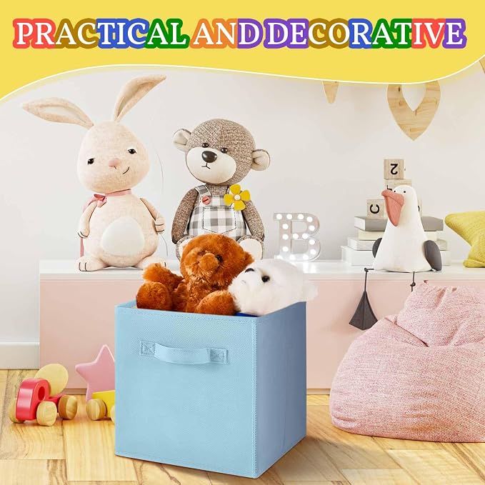 Yinder 6 Pcs Cube Storage Bin 10.5''x10.5''x11'' Storage Bins for Playroom Decor Colorful Bins for Kids Foldable Baskets for Nursery Organizer Boxes Fabric Boxes (Pastel Colors)