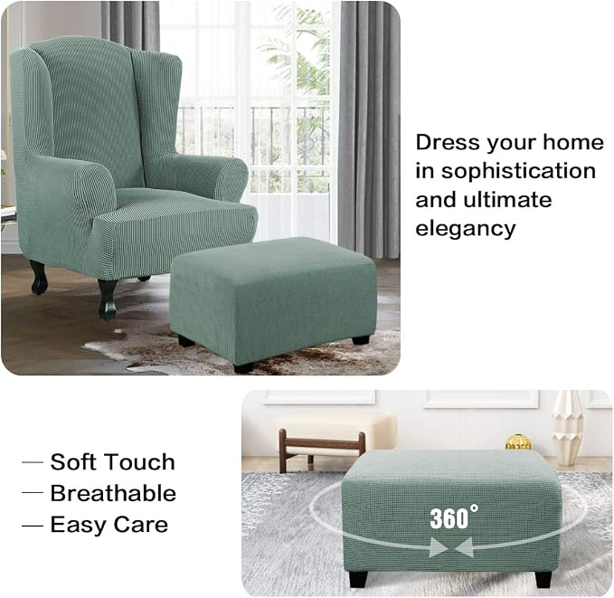 H.VERSAILTEX Ottoman Cover Slipcover Rectangle Fit Length 29"-34" Footrest Sofa Slipcovers Stool Cover Footstool Protector Covers Feature Stretch Thick Soft Jacquard Fabric Removable Washable - Sage