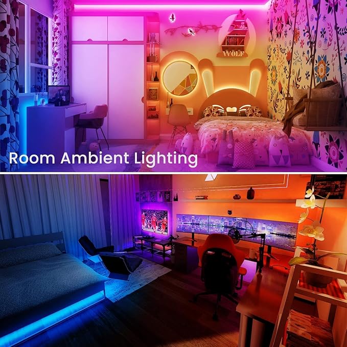 TJOY 130ft Bluetooth LED Strip Lights, RGB Color Changing, Music Sync, App Control, Indoor Usage, 5050 SMD, 2 Rolls, for Bedroom Kitchen TV Party (APP+Remote +Mic) | Music Sync Rope Lights via Bluetooth for Room Decor, Strong Adhesive, DIY
